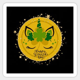 Unicorn with green clovers on a gold coin. Enjoy St. Paddy's Day! Sticker